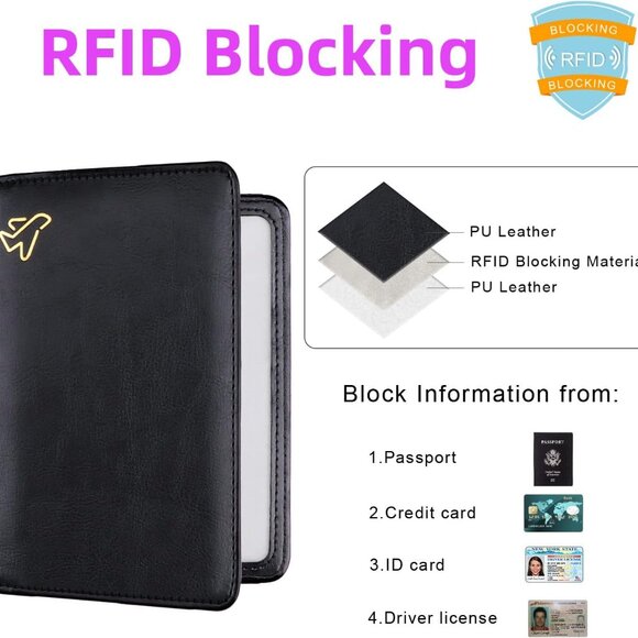 AirTag Passport Holder, PU Leather Airtag Wallet RFID Blocking Passport Cover Tr - Picture 8 of 8